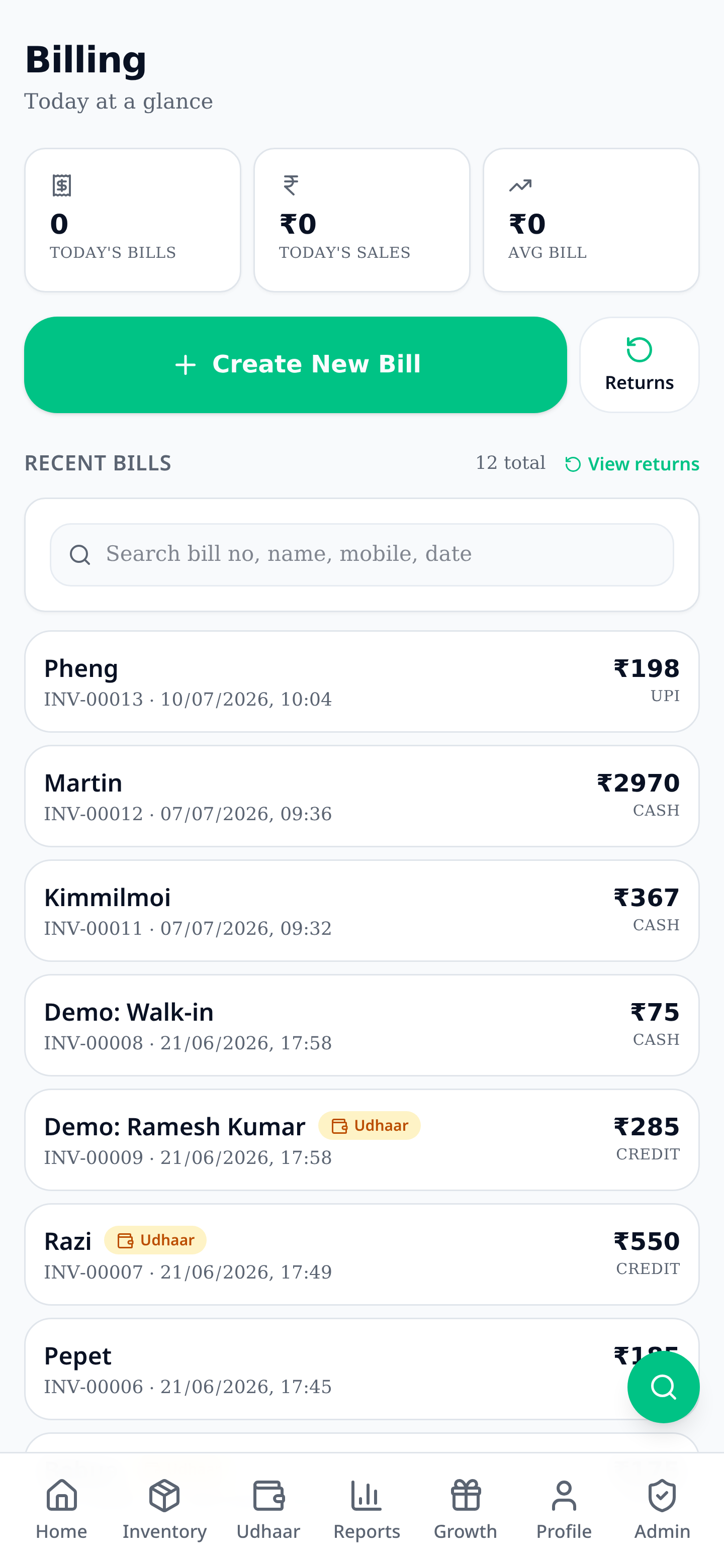 VendIQ billing screen with multiple payment methods